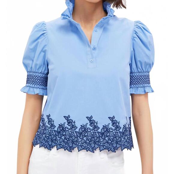 HYACINTH HOUSE Tops - NEW HYACINTH HOUSE eliza embroidered blouse in blue
